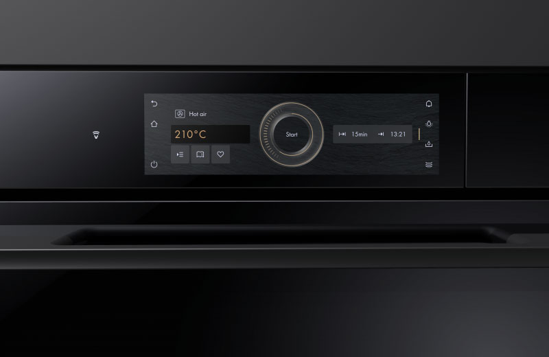 V-ZUG CircleSlider bediening op touchscreen, gepatenteerde innovatie voor intuïtieve en precieze controle van keukenapparatuur.