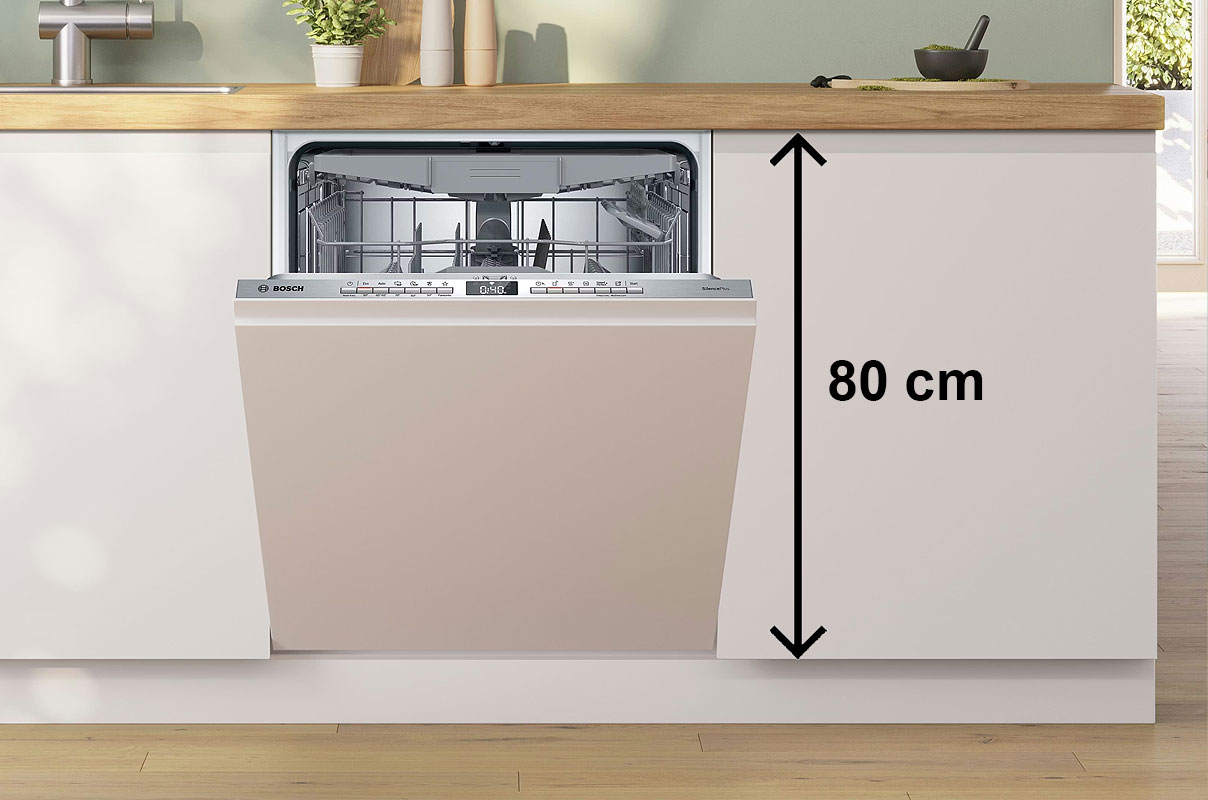 Geïntegreerde vaatwasser in een IKEA METOD-keuken met een frontpaneel van 80 cm, geschikt voor een METOD-vaatwasser met sleepdeursysteem.