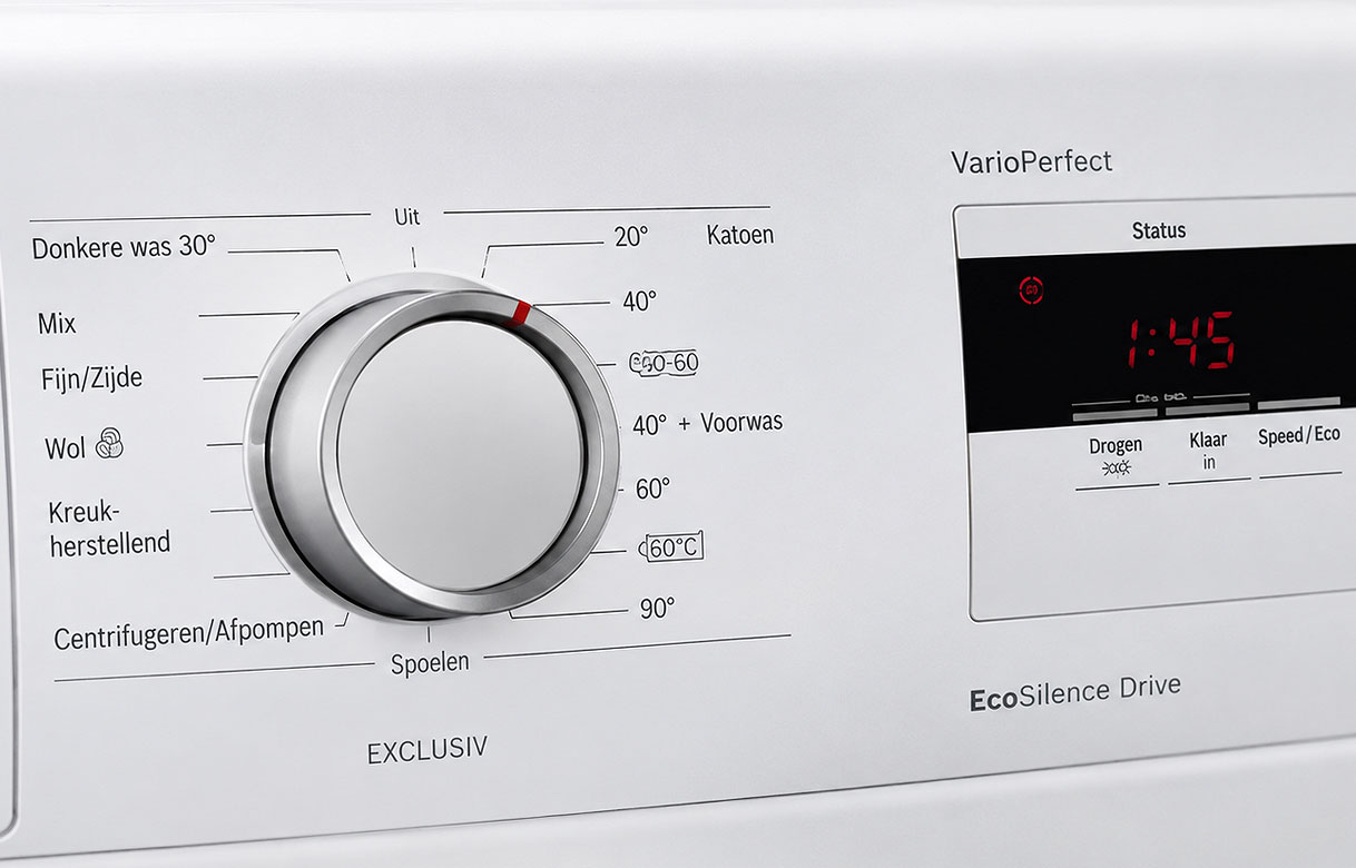 VarioPerfect van Bosch waarmee je een wasprogramma sneller of juist zuiniger draait
