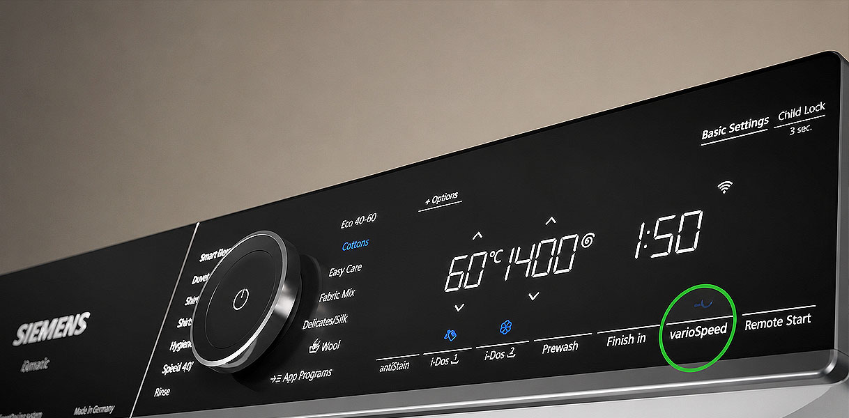 varioSpeed verkort de was- en droogtijd van een Siemens was-droogcombinatie