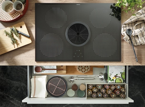 Veel opbergruimte onder de BORA GP4U inductiekookplaat