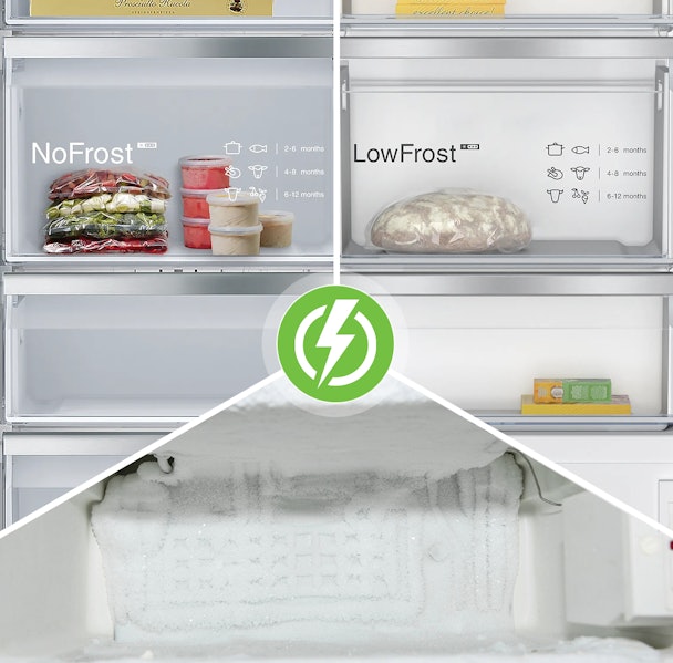 Vergelijking tussen NoFrost, LowFrost en statische vriezers met voorbeeldladen en ijsopbouw