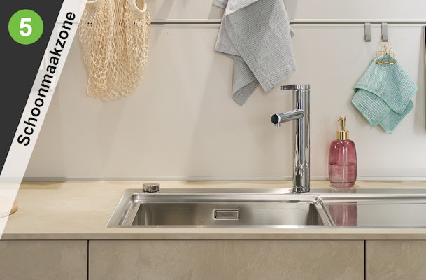 Verdelen keuken: schoonmaakzone.