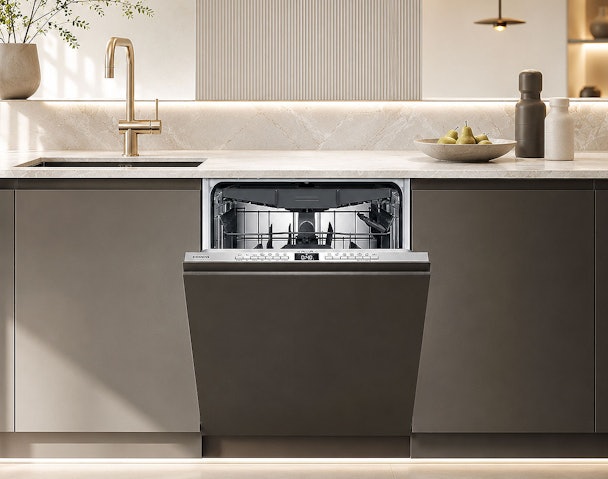 Volledig geïntegreerde Siemens vaatwasser met eigen front in een lichte keuken