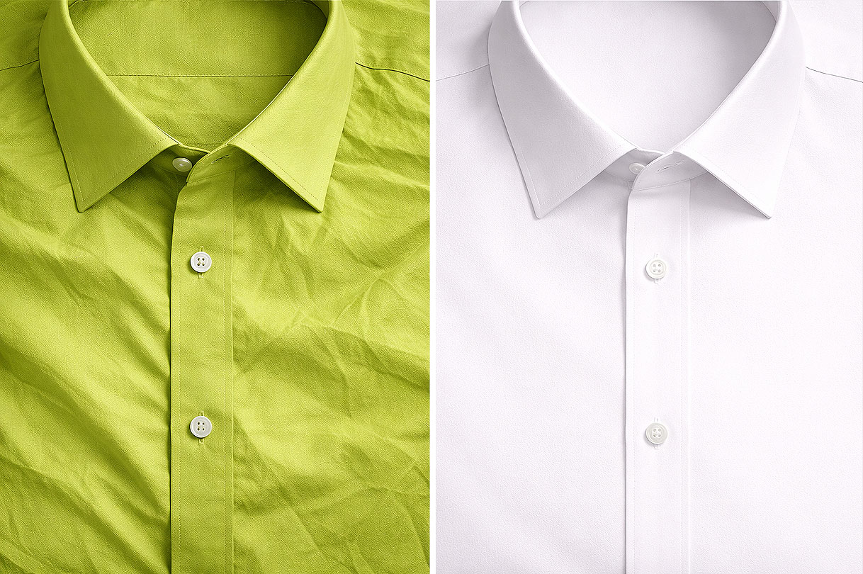 Vergelijking tussen gekreukt en glad overhemd na wassen met AEG ProTex