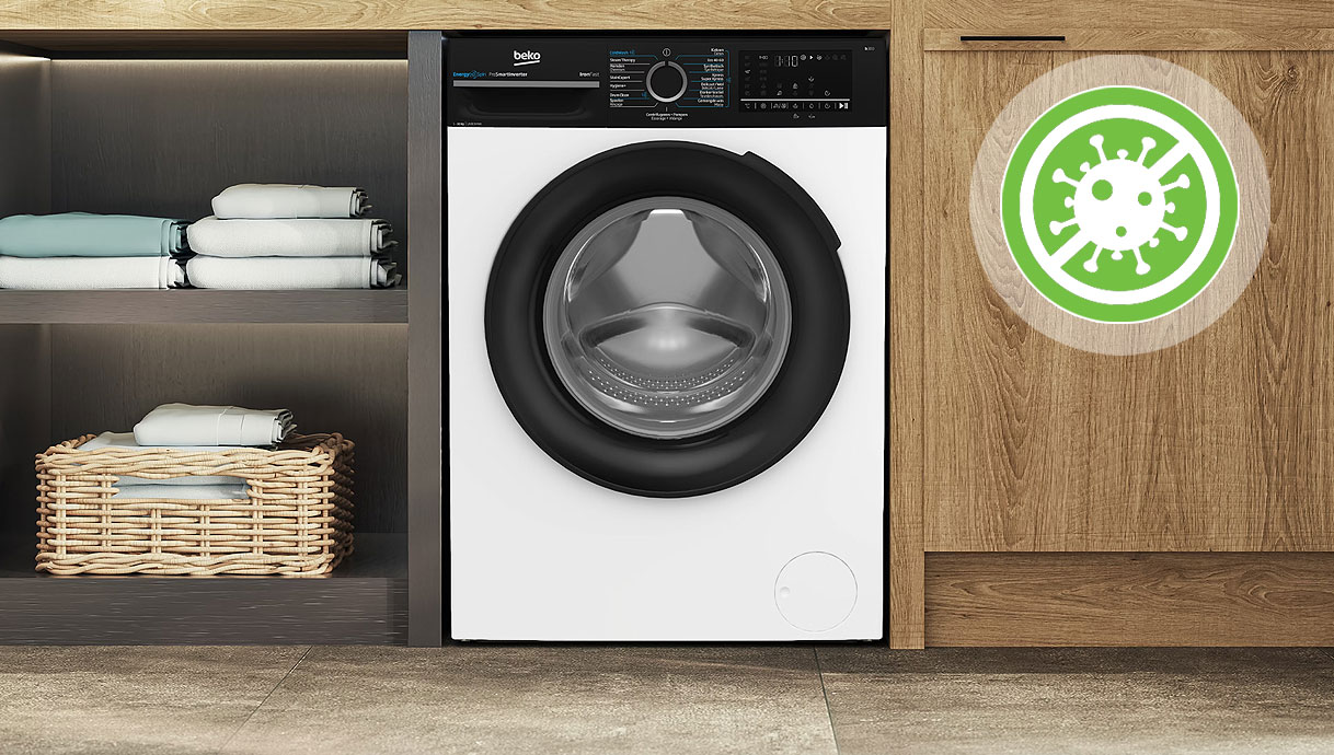 Beko wasmachine met hygiënefunctie die allergenen en bacteriën helpt verminderen tijdens het wassen
