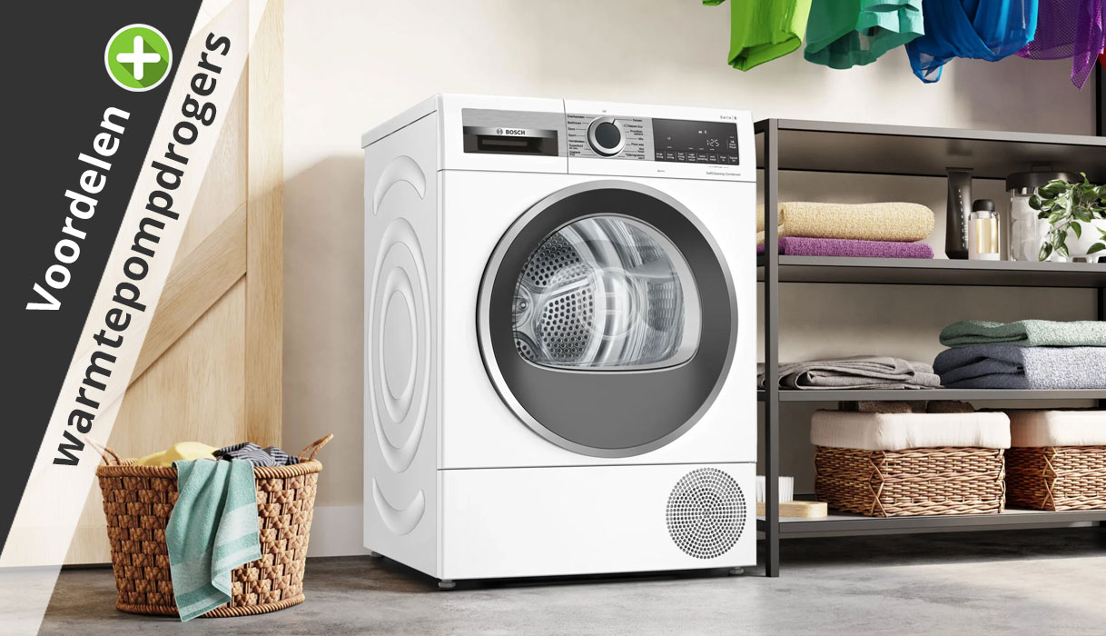 Afbeelding van de voordelen van een warmtepompdroger t.o.v. een condensdroger