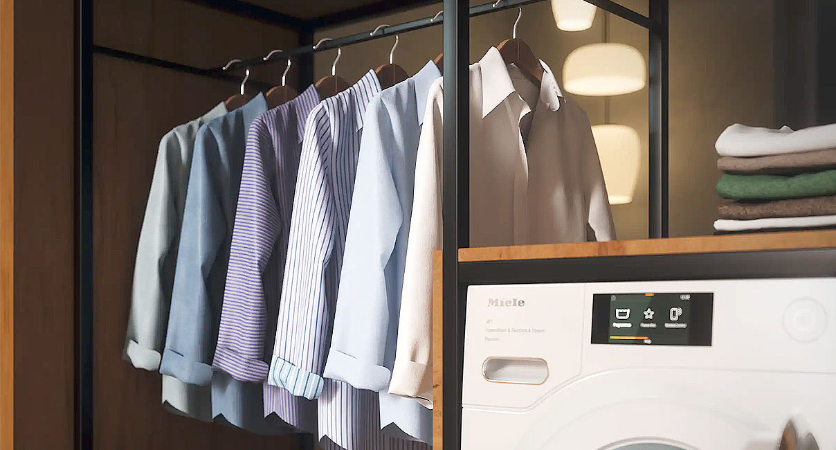 Miele voorstrijkfunctie met stoom vermindert strijkwerk door glad resultaat direct uit de trommel