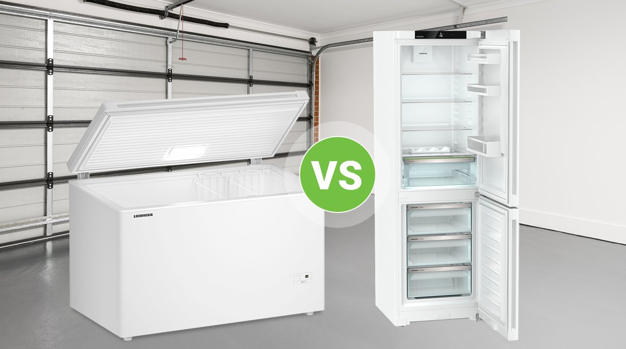 Vergelijking van vrieskist en vrieskast in een koude schuur, geschikt tot min 15 °C omgevingstemperatuur