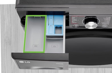 Hoofdwasvak van wasmachine met Romeins cijfer II voor wasmiddel bij de hoofdwas