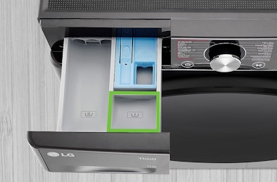 Voorwasvak van wasmachine met Romeins cijfer I voor wasmiddel bij voorwas