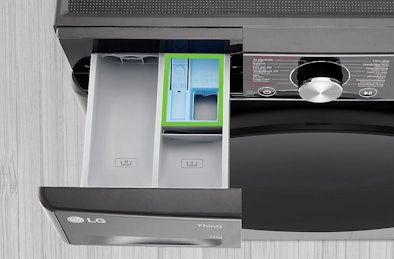 Voorwasvak van wasmachine met Romeins cijfer I voor wasmiddel bij voorwas