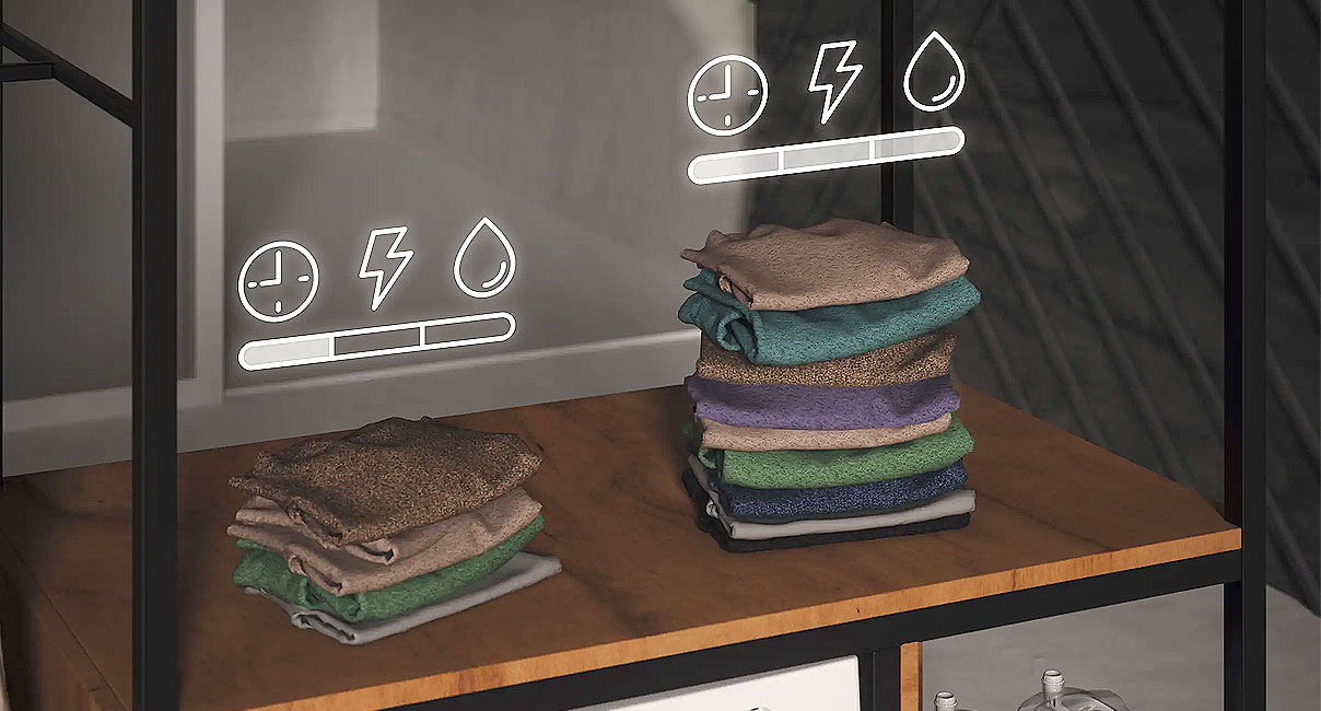 Miele beladingsherkenning past automatisch water-, energie- en wasmiddelverbruik aan op hoeveelheid wasgoed