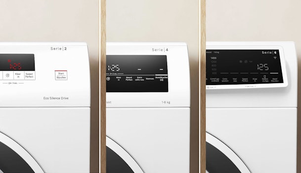 Drie Bosch wasmachines van 8 kg uit verschillende series naast elkaar vergeleken op comfort