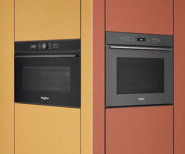 Combimagnetron en compacte oven met magnetronfunctie naast elkaar in twee keukenkasten