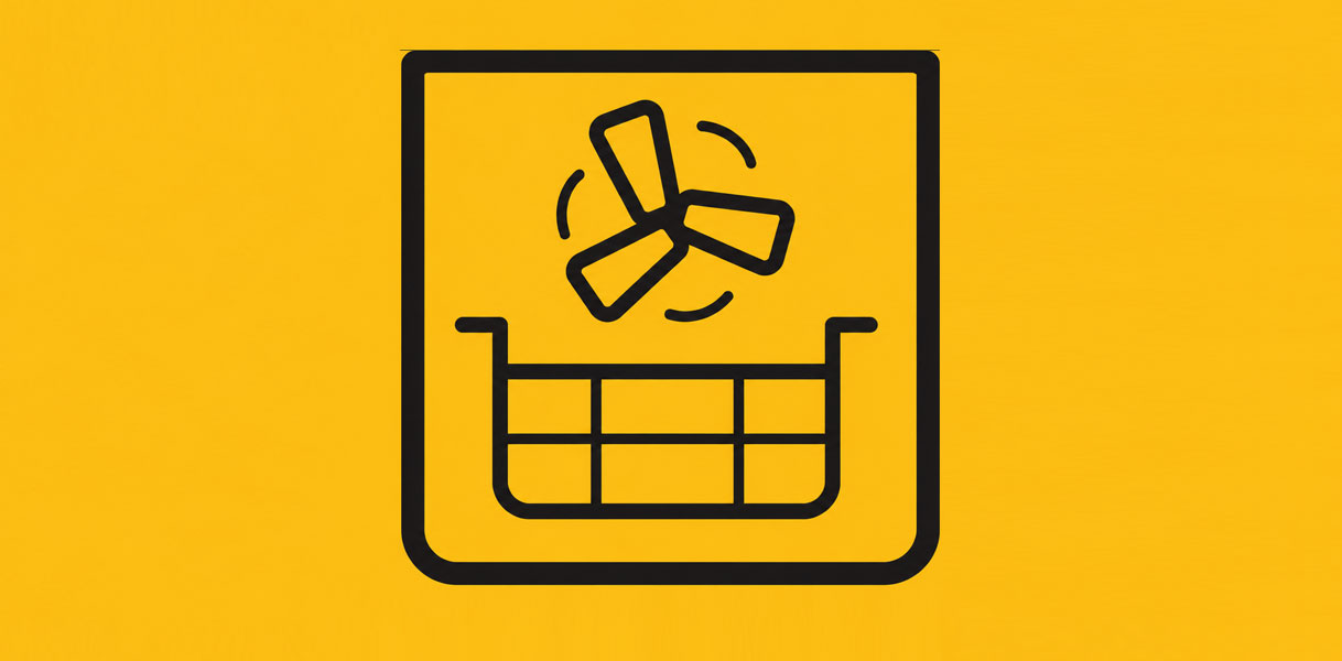 Pictogram van frituurmand met circulerende hete lucht voor frituren zonder olie met AirFry