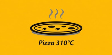 Pictogram van dampende pizza op 310 graden gebakken met de High Heat Pizza ovenfunctie