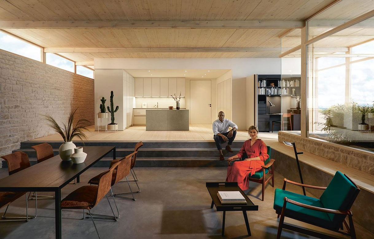 Woonkeuken met een bijpassend thuiskantoor