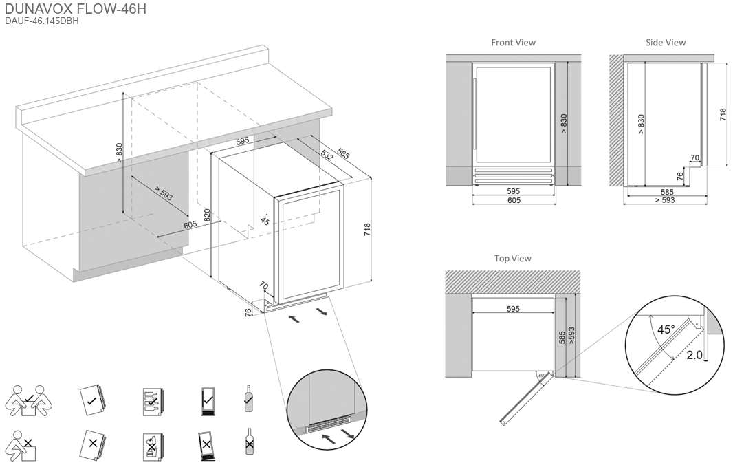 Dunavox wijnkast inbouw DAUF 46 145DBH afbeelding 4