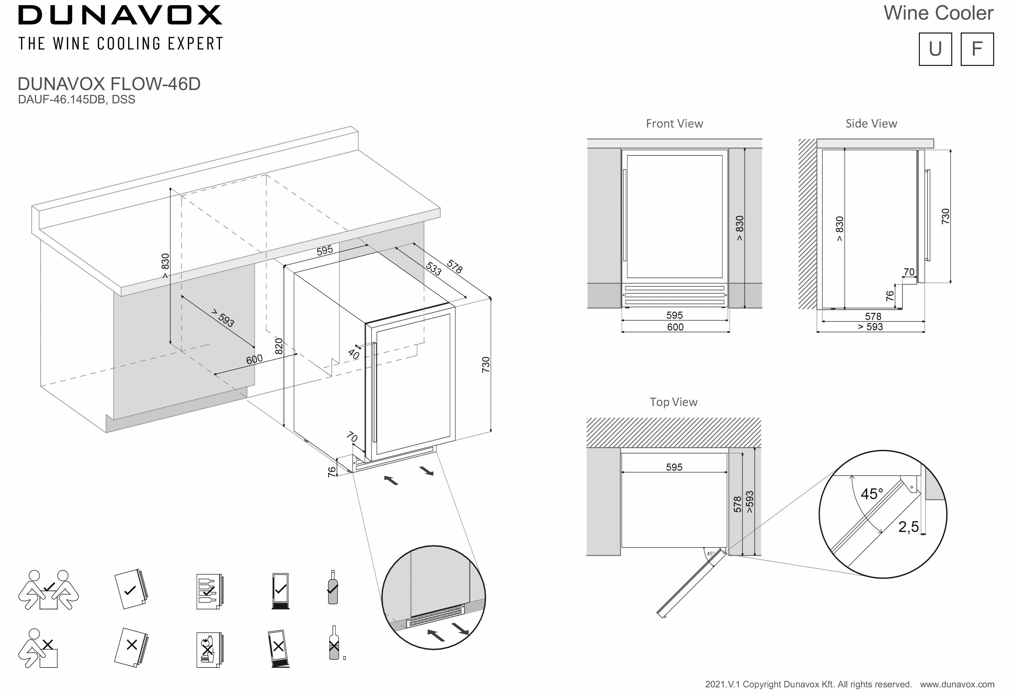 Dunavox wijnkast inbouw DAUF 46 145DSS afbeelding 4