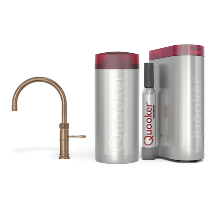 Quooker Combi Classic Fusion Round Messing Patina + Cube