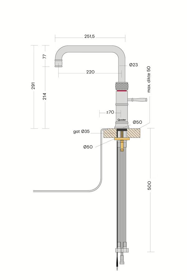 Quooker Combi Classic Fusion Square Messing Patina
