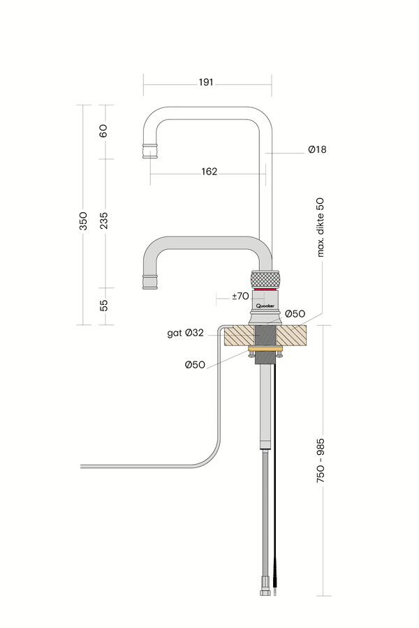 Quooker Combi Nordic Square RVS + Cube