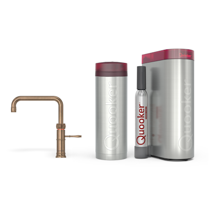 Quooker Pro3 Classic Fusion Square Messing Patina + Cube